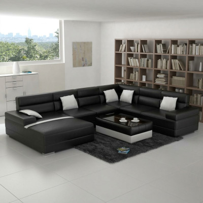 Canapé en cuir Canapé coin paysage de vie Canapé d'angle Suite d'angle Design Canapé moderne en forme de U USB