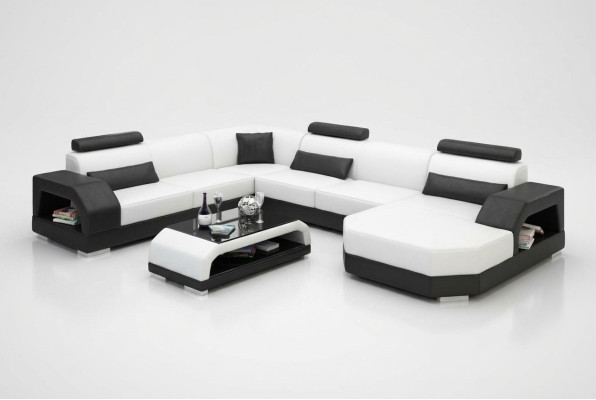 Canapé en cuir Canapé Paysage de vie Canapé d'angle Suite d'angle Design Moderne Canapé avec USB