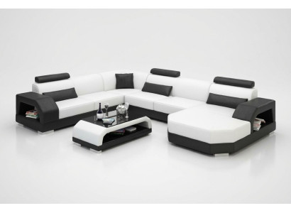 Canapé en cuir Canapé Paysage de vie Canapé d'angle Suite d'angle Design Moderne Canapé avec USB
