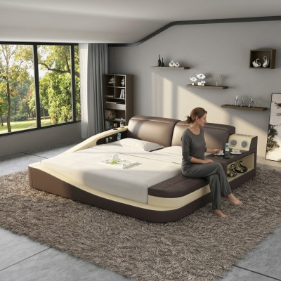 Des lits en cuir de conception de luxe avec des boîtes Bluetooth multifonctionnelles pour des hôtels doubles nouveaux.