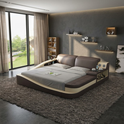 Des lits en cuir de conception de luxe avec des boîtes Bluetooth multifonctionnelles pour des hôtels doubles nouveaux.