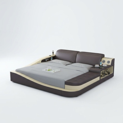 Des lits en cuir de conception de luxe avec des boîtes Bluetooth multifonctionnelles pour des hôtels doubles nouveaux.