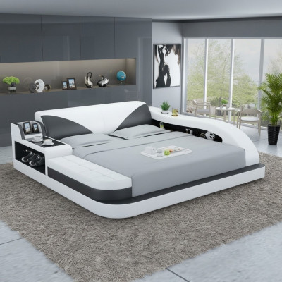 Lit en cuir de design de luxe multifonction double étagère de rangement 180x200