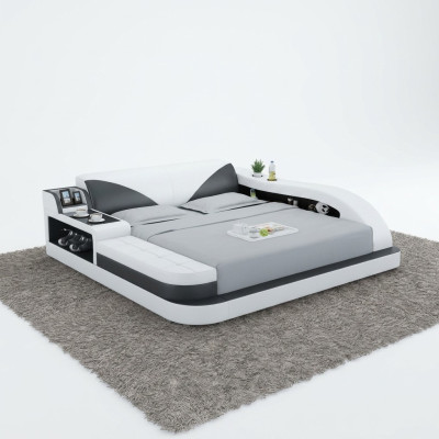 Lit en cuir de design de luxe multifonction double étagère de rangement 180x200