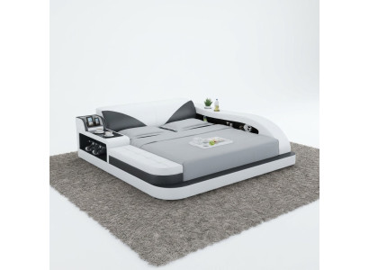 Lit en cuir de design de luxe multifonction double étagère de rangement 180x200