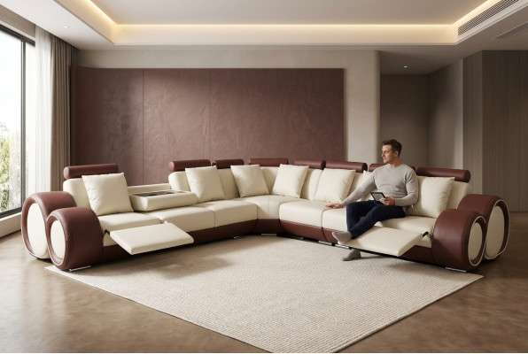 Conception de canapé d'angle de salle de siège de rembourrage en cuir + USB Designer Suite Sofas nouveau
