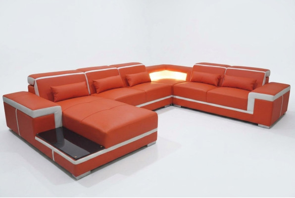 Canapé d'angle design + siège en cuir d'angle + USB Rembourrage Canapé Paysage de vie en forme de U XXL