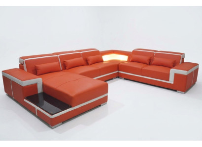 Canapé d'angle design + siège en cuir d'angle + USB Rembourrage Canapé Paysage de vie en forme de U XXL