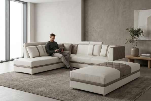 Canapé d'angle avec USB, canapé d'angle en cuir, fauteuils capitonnés de salon Suite de siège A1128