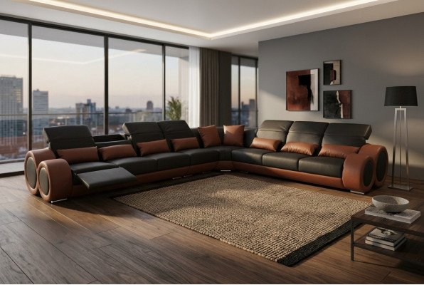 Angle de design Canapé d'angle avec USB. Revêtement en cuir. Suite de sièges de canapé moderne avec nouveaux sièges.
