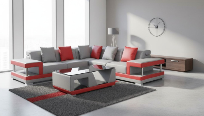 Canapé en cuir avec USB, canapé d'angle, salon, design suite moderne, canapé en forme de L