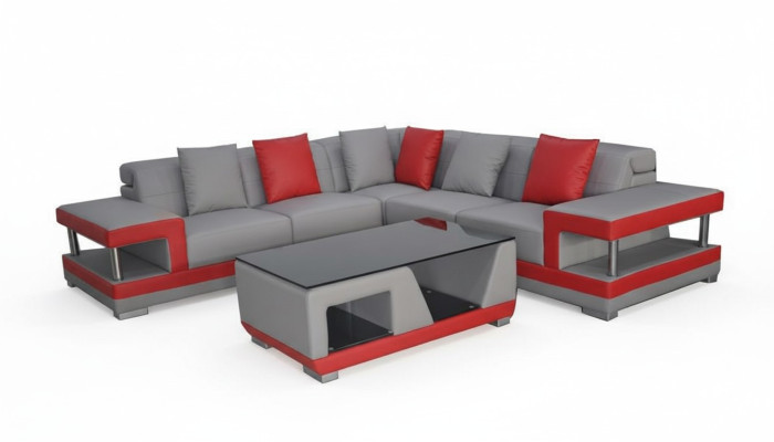 Canapé en cuir avec USB, canapé d'angle, salon, design suite moderne, canapé en forme de L