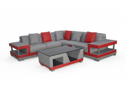 Canapé en cuir avec USB, canapé d'angle, salon, design suite moderne, canapé en forme de L
