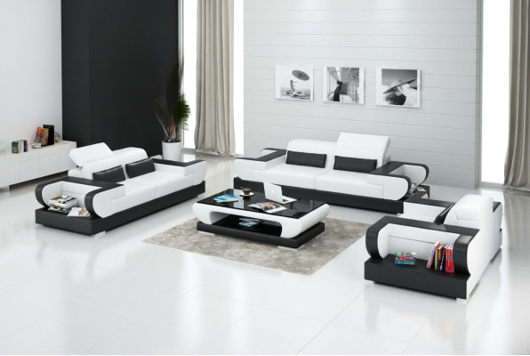 Canapé en cuir Canapé paysage vivant Suite 3+2+1 places Design Moderne Canapé avec USB