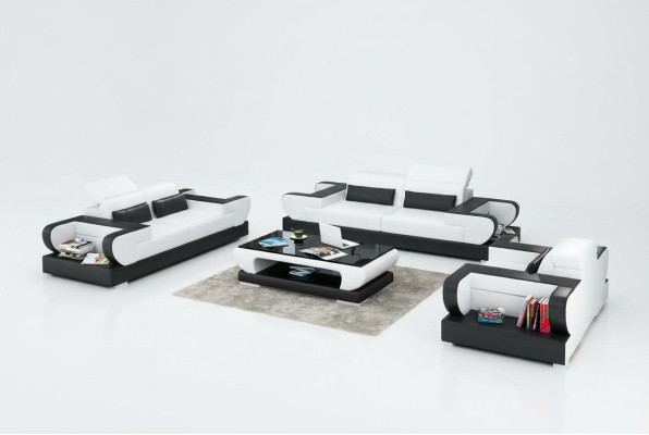 Canapé en cuir Canapé paysage vivant Suite 3+2+1 places Design Moderne Canapé avec USB