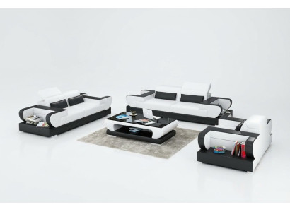 Canapé en cuir Canapé paysage vivant Suite 3+2+1 places Design Moderne Canapé avec USB