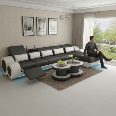 Canapé en cuir Canapé Paysage vivant Canapé d'angle Ensemble d'angle Design Canapé moderne avec USB