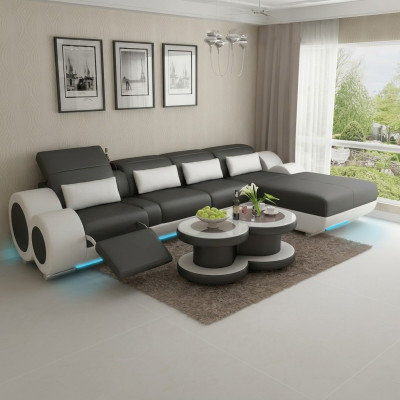 Canapé en cuir Canapé Paysage vivant Canapé d'angle Ensemble d'angle Design Canapé moderne avec USB