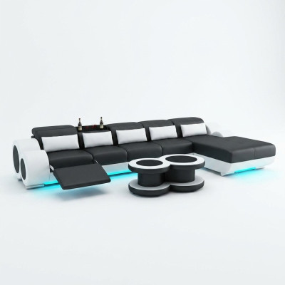 Canapé en cuir Canapé Paysage vivant Canapé d'angle Ensemble d'angle Design Canapé moderne avec USB