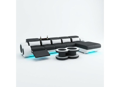 Canapé en cuir Canapé Paysage vivant Canapé d'angle Ensemble d'angle Design Canapé moderne avec USB