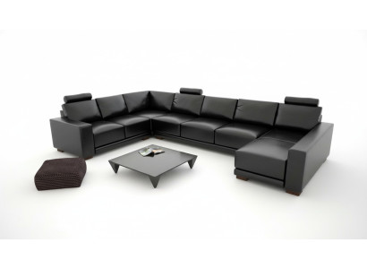 Canapé en cuir Canapé Paysage vivant Canapé d'angle Suite d'angle Design Moderne Canapé avec USB