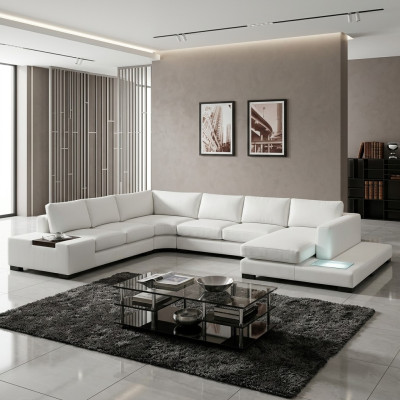 Canapé en cuir Canapé Paysage vivant Canapé d'angle Suite d'angle Design Canapé moderne avec USB