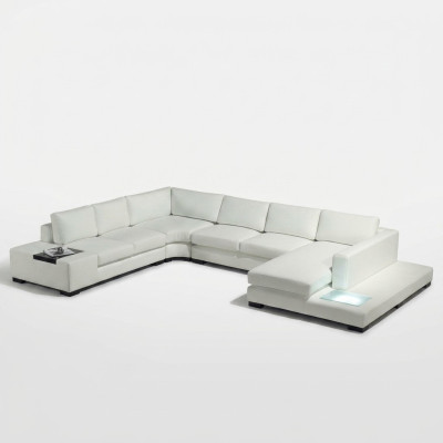 Canapé en cuir Canapé Paysage vivant Canapé d'angle Suite d'angle Design Canapé moderne avec USB