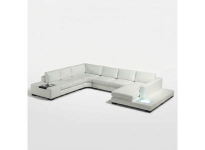 Canapé en cuir Canapé Paysage vivant Canapé d'angle Suite d'angle Design Canapé moderne avec USB