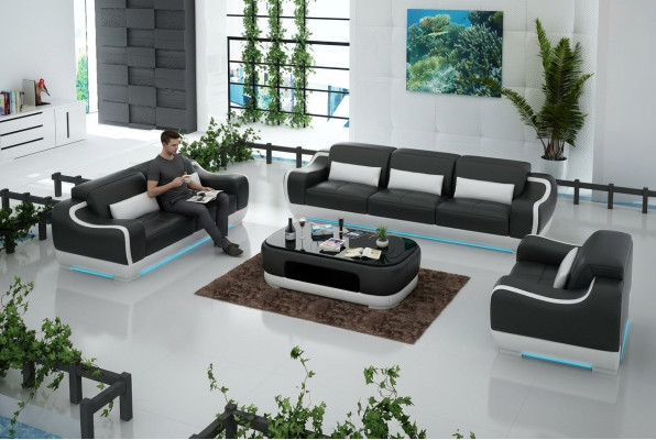 Canapé en cuir Canapé Paysage vivant 3+2+1 Suite de places Canapé Canapé avec USB