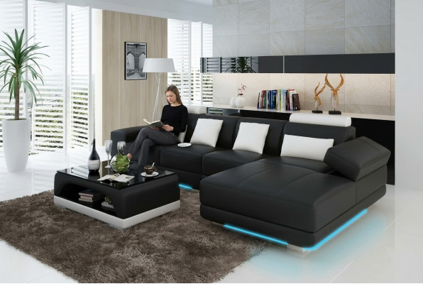 Canapé en cuir Canapé Canapé d'angle Canapé d'angle Suite Design Canapé moderne avec USB