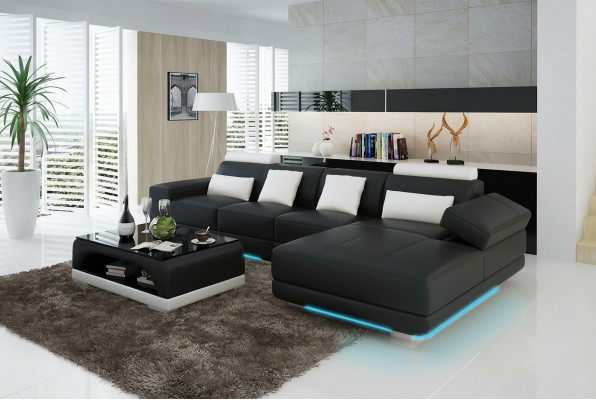 Canapé en cuir Canapé Canapé d'angle Canapé d'angle Suite Design Canapé moderne avec USB