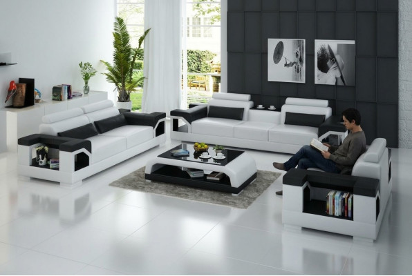 Canapé en cuir Salon Canapé paysage 3+2+1 places Suite Design Canapé moderne avec port USB