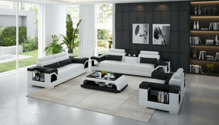 Canapé en cuir Salon Canapé paysage 3+2+1 places Suite Design Canapé moderne avec port USB
