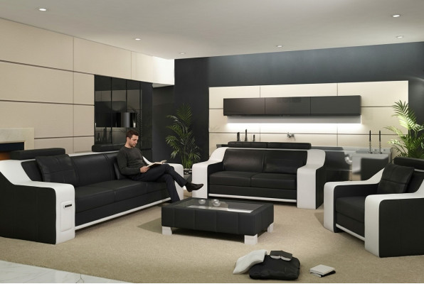 Siège Suite Canapé Revêtement en cuir 3+2+1 Canapé design moderne Ensembles de canapés USB