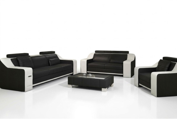Siège Suite Canapé Revêtement en cuir 3+2+1 Canapé design moderne Ensembles de canapés USB