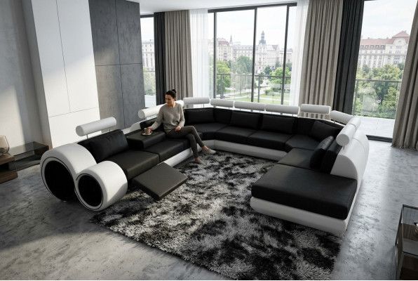 Canapé Big Designer XXL, Suite rembourrée pour canapé Salon en cuir paysage de vie avec USB