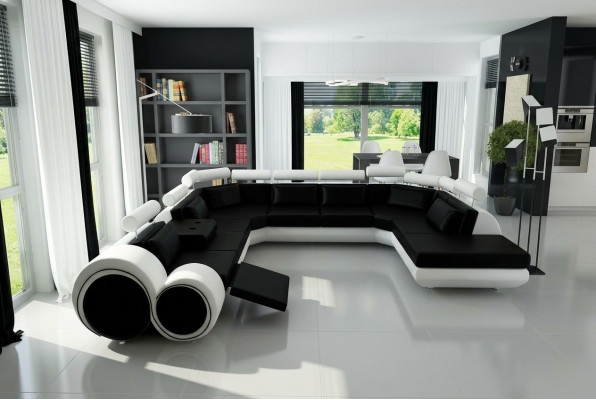 Canapé Big Designer XXL, Suite rembourrée pour canapé Salon en cuir paysage de vie avec USB
