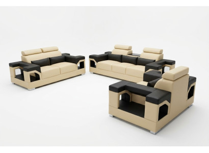Canapé en cuir Suite +USB Canapé Tissu Canapé Canapé Canapé Paysage de vie Luxe 3+2+1