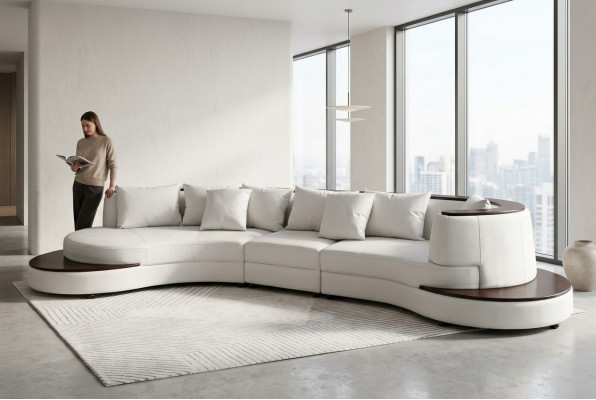 Salon en cuir de coin de luxe XXL avec USB, canapé d'angle en forme de U.