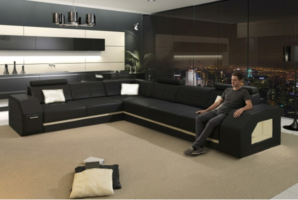 Élégant canapé d'angle en cuir pour le salon – confort stylé