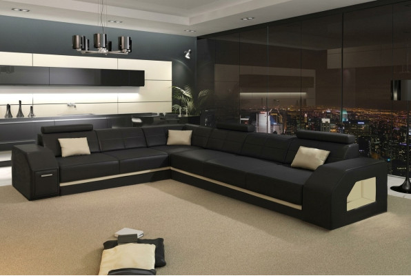 Élégant canapé d'angle en cuir pour le salon – confort stylé