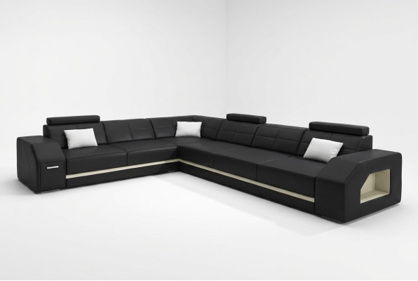 Élégant canapé d'angle en cuir pour le salon – confort stylé