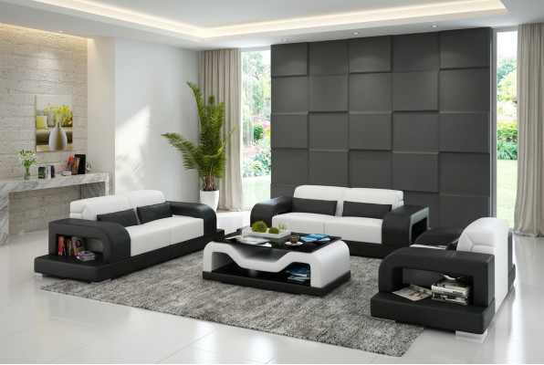 Canapé en cuir Canapé Paysage de vie 3+2+1 places Suite Design Moderne Canapé avec USB