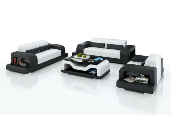 Canapé en cuir Canapé Paysage de vie 3+2+1 places Suite Design Moderne Canapé avec USB