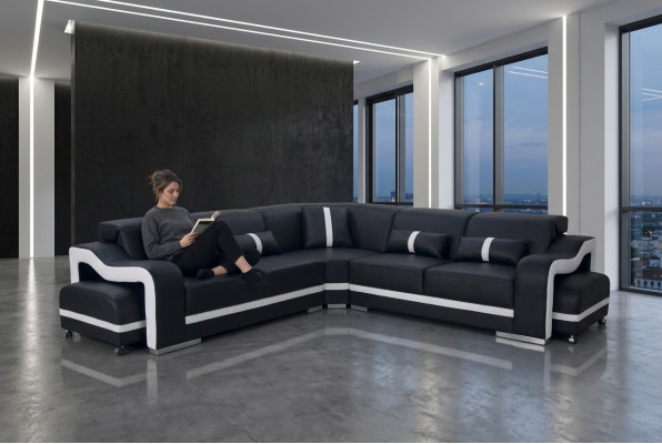 Canapé en cuir Canapé Paysage de vie Suite Design Moderne Canapé d'angle en L-forme + USB nouveau
