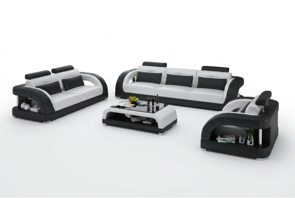 Ensemble de canapés en cuir design 3+2+1 places, ensemble de canapé avec port USB.