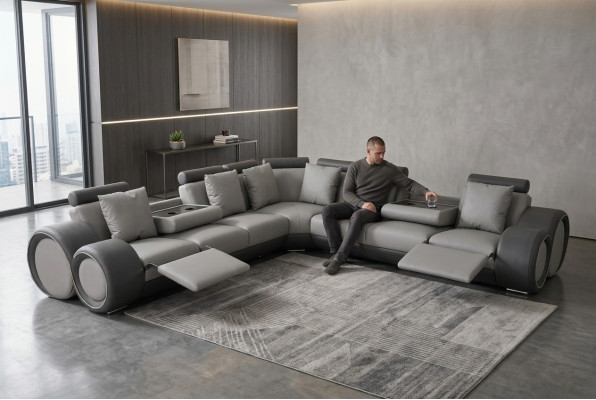 Coin Cuir Moderne XXL Canapé Salon Paysage en Cuir Canapé Canapé en Forme de L + USB Canapé Neuf