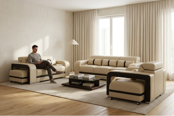 Canapé avec USB, Suite de canapé en cuir 3+2+1 places Design complet nouveau