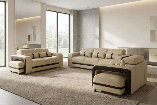 Canapé avec USB, Suite de canapé en cuir 3+2+1 places Design complet nouveau