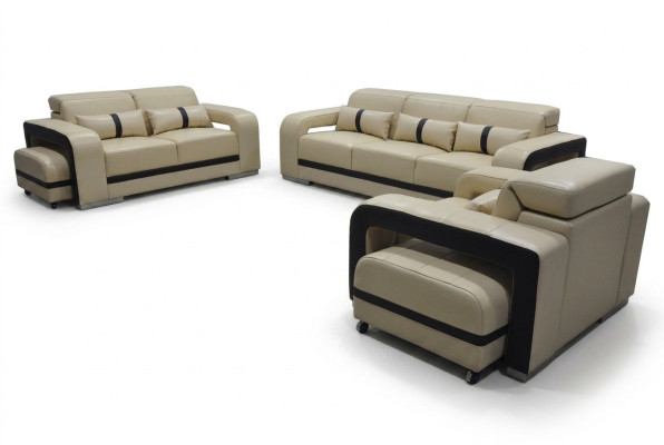 Canapé avec USB, Suite de canapé en cuir 3+2+1 places Design complet nouveau